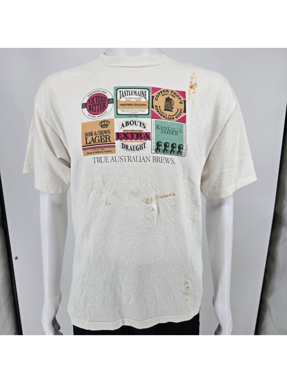 Distressed Vintage 1990s "True Australian Brews" Parody Beer Label T-Shirt (M)